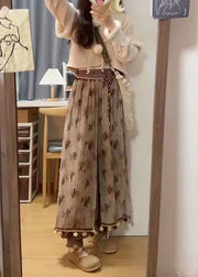 Casual Coffee Tasseled Pockets Patchwork Cotton Lantern Pants Spring