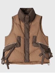 Casual Coffee Zip Up Patchwork Duck Down Winter Vests