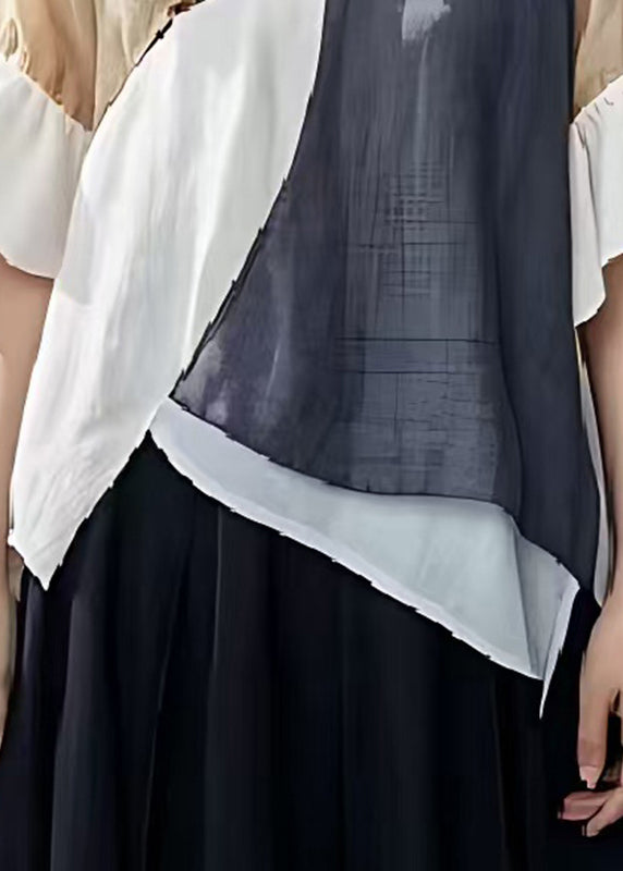 Casual Colorblock Asymmetrical Patchwork Cotton Shirt Tops Summer