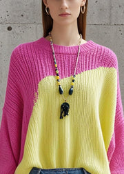 Casual Colorblock Asymmetrical Patchwork Knit Sweaters Fall