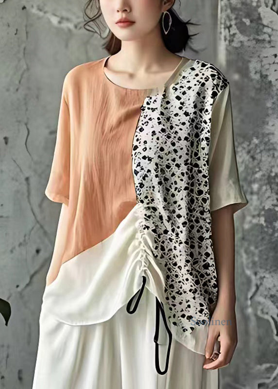 Casual Colorblock Asymmetrical Print Wrinkled T Shirt Summer