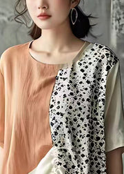 Casual Colorblock Asymmetrical Print Wrinkled T Shirt Summer