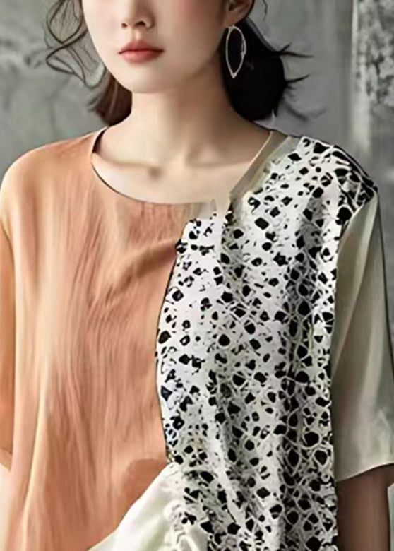 Casual Colorblock Asymmetrical Print Wrinkled T Shirt Summer