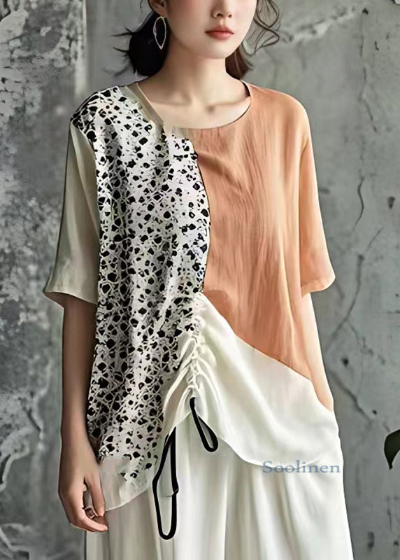 Casual Colorblock Asymmetrical Print Wrinkled T Shirt Summer