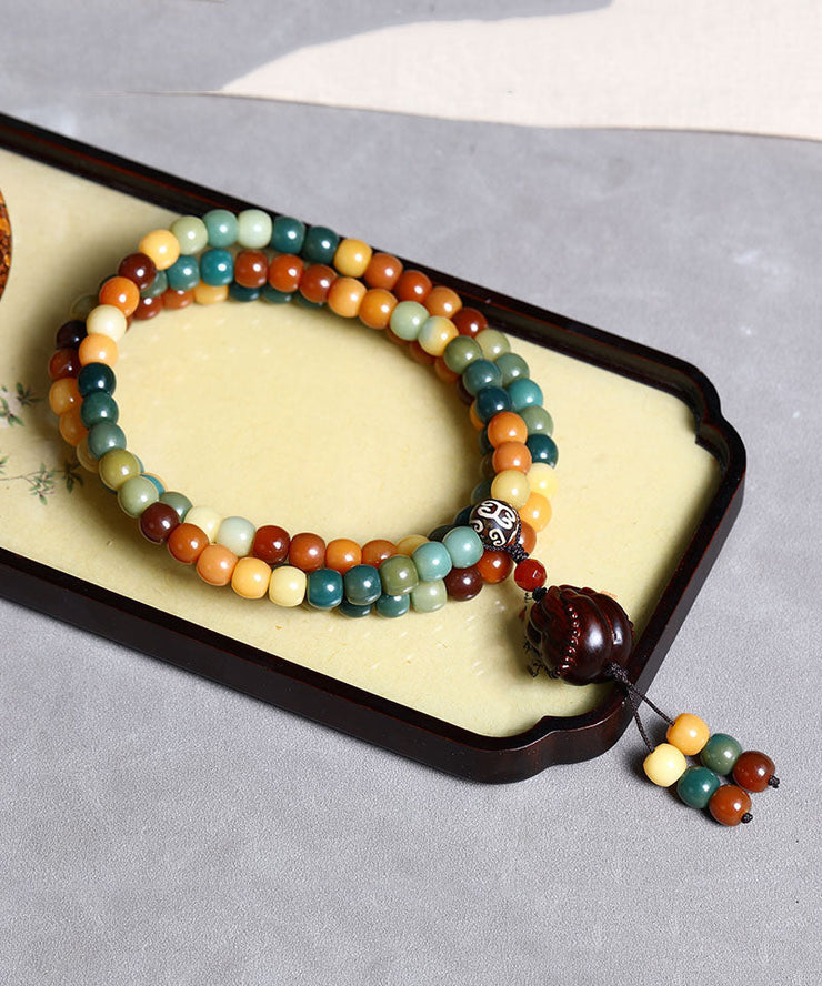 Casual Colorblock Bodhi Red Sandalwood Buddha Bead Lariat Necklace