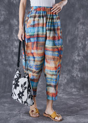 Casual Colorblock Elastic Waist Tie Dye Linen Pants Summer