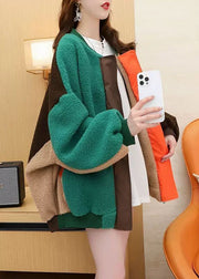 Casual Colorblock O-Neck Oversized Patchwork Thick Teddy Faux Fur Coats Winter