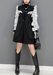 Casual Colorblock Peter Pan Collar Patchwork Ruffles Coat Spring