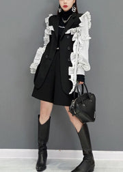 Casual Colorblock Peter Pan Collar Patchwork Ruffles Coat Spring