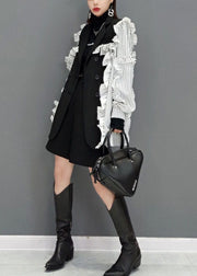 Casual Colorblock Peter Pan Collar Patchwork Ruffles Coat Spring