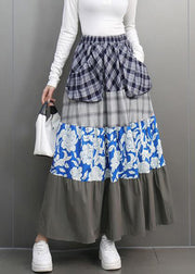 Casual Colorblock Print Plaid Elastic Waist Maxi Skirts Spring