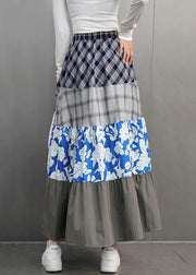 Casual Colorblock Print Plaid Elastic Waist Maxi Skirts Spring