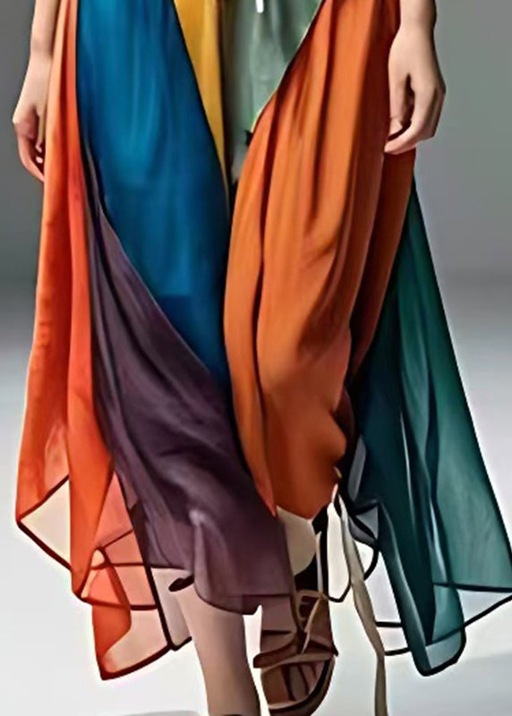 Casual Colorblock V Neck Patchwork Cotton Maxi Dresses Summer