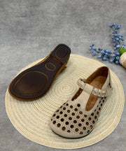 Casual Comfy Coffee Flat Shoes Hollow Out Cowhide Leather