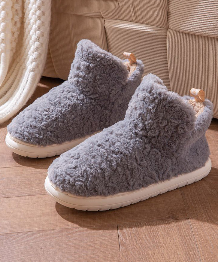 Casual Comfy Green Faux Fur Flat Shoes Fuzzy Wool Lined