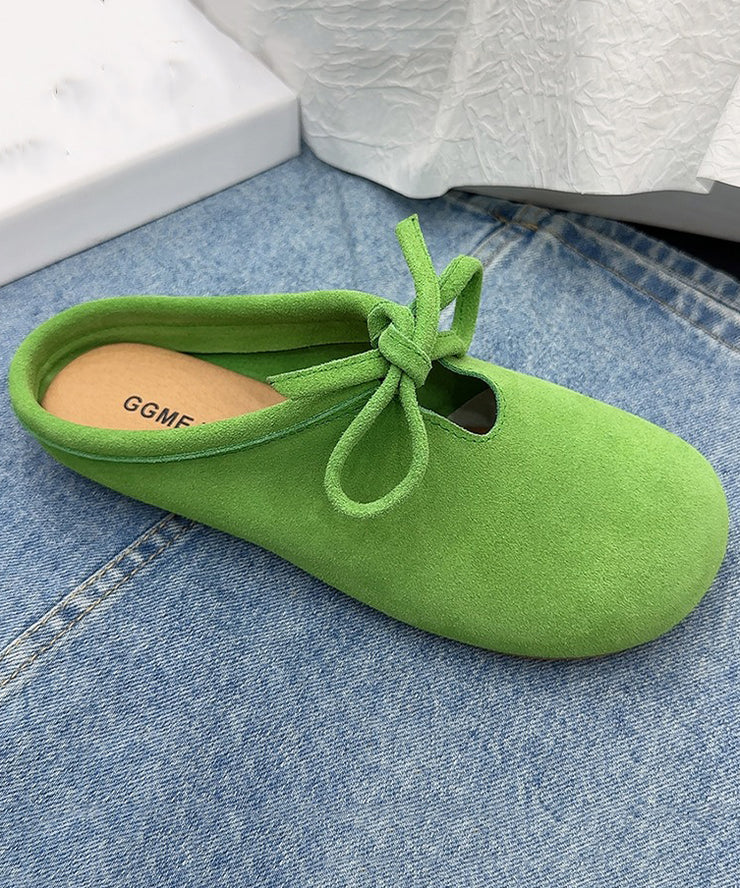 Casual Comfy Green Suede Splicing Slippers Lace Up