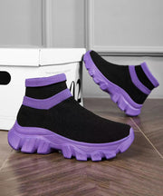 Casual Comfy Splicing Ankle Sport Shoes Purple Knit Fabric