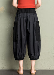 Casual Cozy Black Pockets Patchwork Cotton Lantern Pants Summer