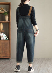 Casual Dark Blue Pockets Patchwork Denim Jumpsuits Spring