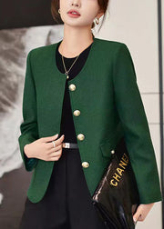 Casual Dark Green O-Neck Golden Buttons Cotton Coats Spring