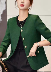 Casual Dark Green O-Neck Golden Buttons Cotton Coats Spring