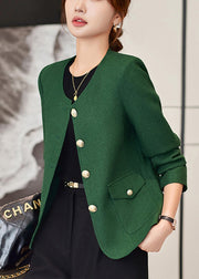 Casual Dark Green O-Neck Golden Buttons Cotton Coats Spring