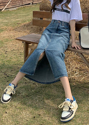 Casual Denim Blue High Waist Patchwork A Line Skirts Summer