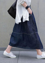 Casual Denim Blue Pockets Elastic Waist Patchwork Skirts Spring