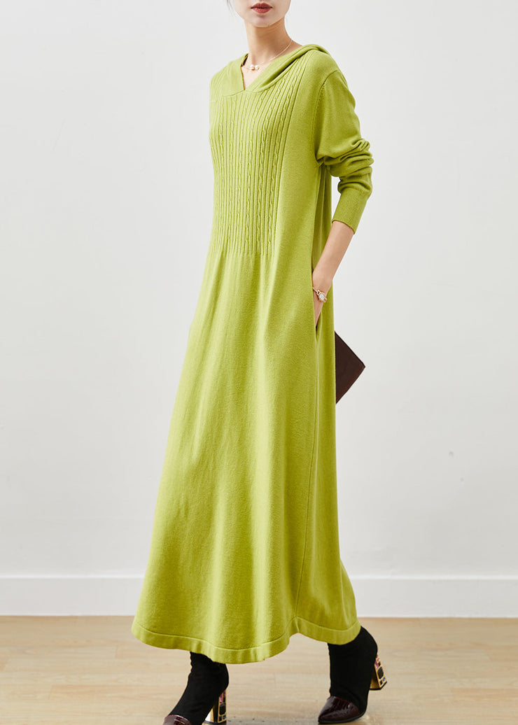 Casual Fluorescent Green Hooded Knit Dress Spring