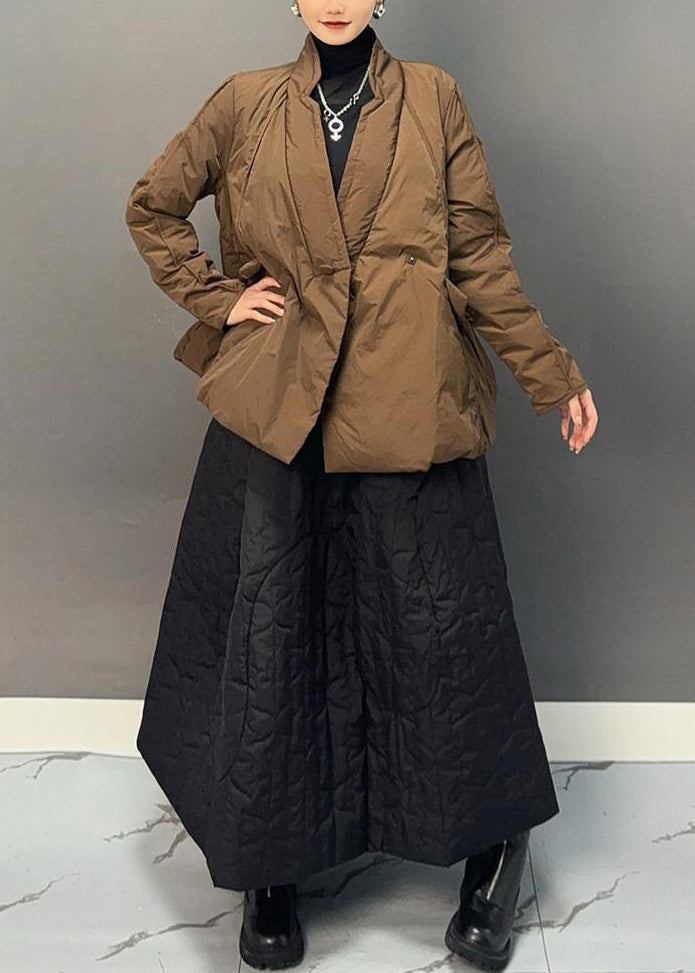 Casual Ginger V Neck Patchwork Parka And Skirts Two Pieces Set Winter