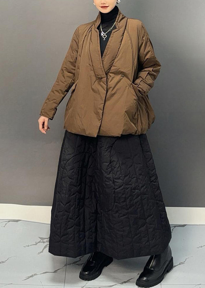 Casual Ginger V Neck Patchwork Parka And Skirts Two Pieces Set Winter