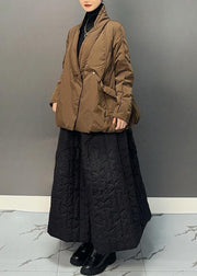 Casual Ginger V Neck Patchwork Parka And Skirts Two Pieces Set Winter