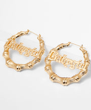 Casual Gold Metal Alloy Bamboo Joint Hoop Earrings