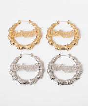 Casual Gold Metal Alloy Bamboo Joint Hoop Earrings