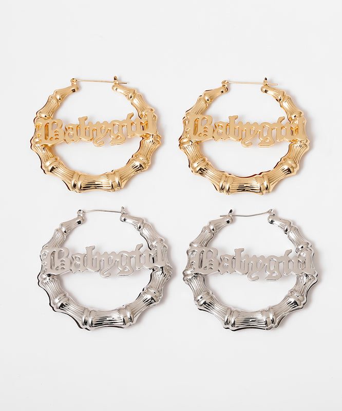 Casual Gold Metal Alloy Bamboo Joint Hoop Earrings