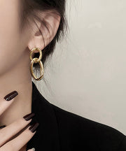 Casual Gold Metal Fried Dough Twist Hoop Earrings