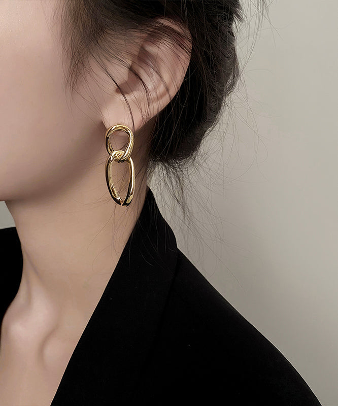 Casual Gold Metal Fried Dough Twist Hoop Earrings