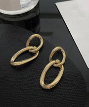 Casual Gold Metal Fried Dough Twist Hoop Earrings