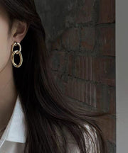 Casual Gold Metal Fried Dough Twist Hoop Earrings