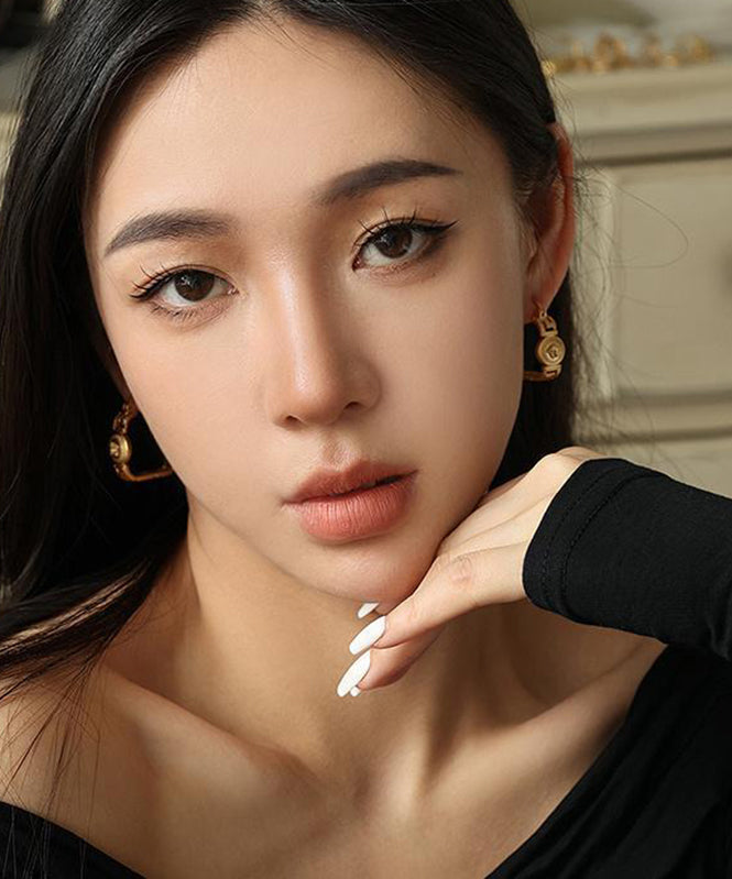 Casual Gold Metal Relief Portrait Hollow Out Hoop Earrings