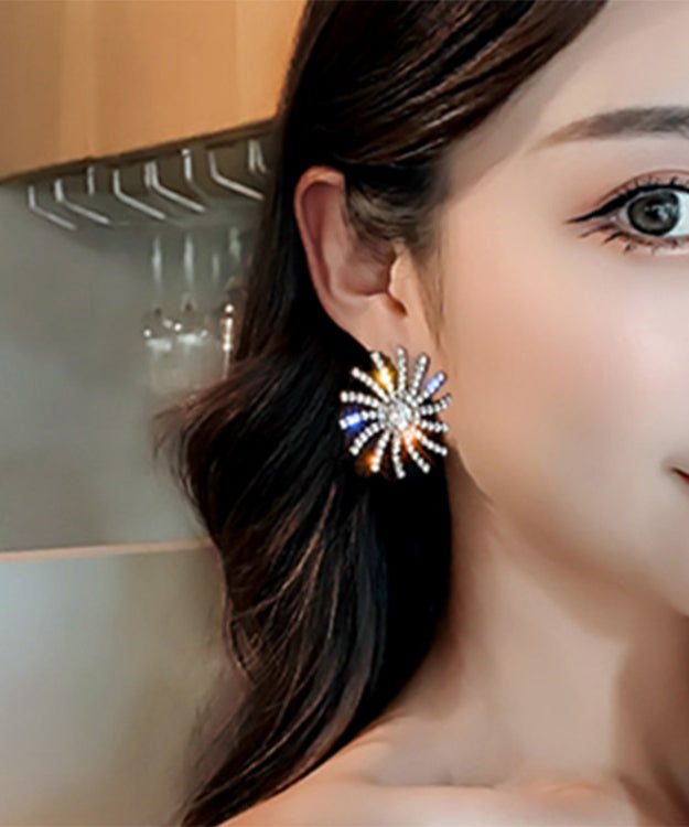 Casual Gold Sterling Silver Alloy Zircon Sun Stud Earrings