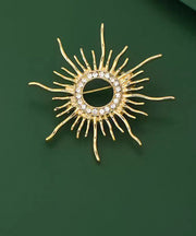 Casual Gold Sterling Silver Overgild Zircon Sunflower Brooches