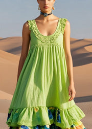 Casual Grass Green Print Cotton Long Dresses Summer