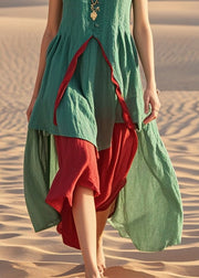 Casual Green Asymmetrical Patchwork Cotton Dress Summer