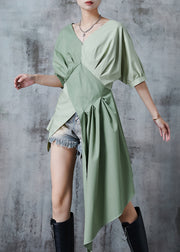 Casual Green Asymmetrical Patchwork Cotton Shirt Top Summer