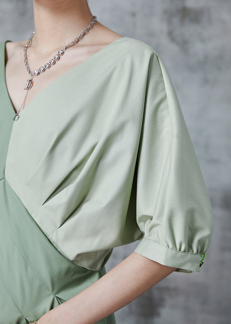 Casual Green Asymmetrical Patchwork Cotton Shirt Top Summer