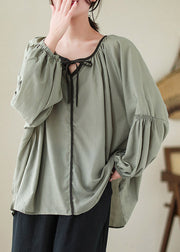 Casual Green Low High Design Ramie Tops Spring