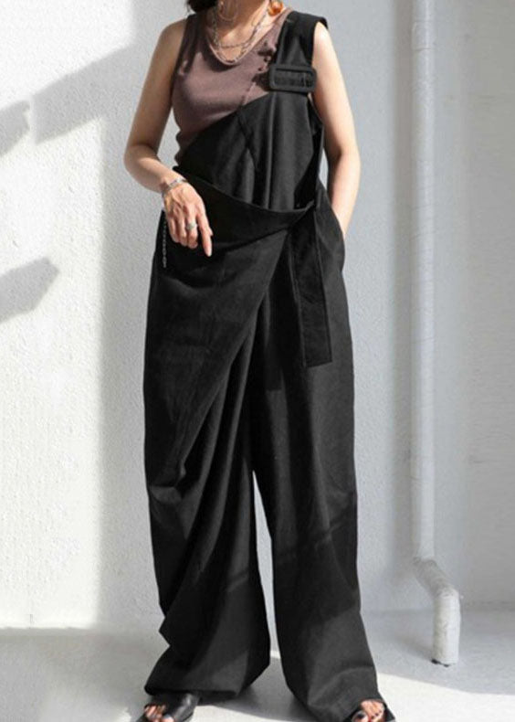 Casual Green One Shoulder Pockets Cotton Strap Jumpsuit Summer