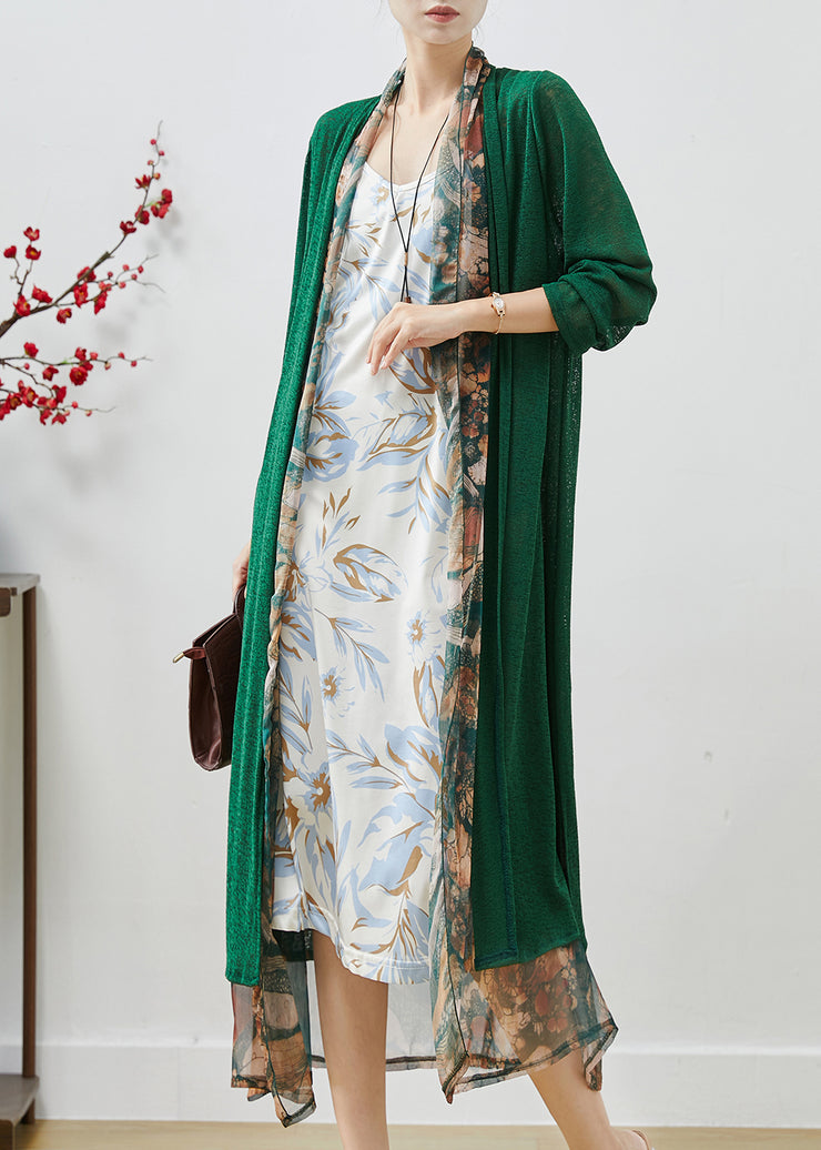 Casual Green Oversized Patchwork Chiffon Loose Coat Fall