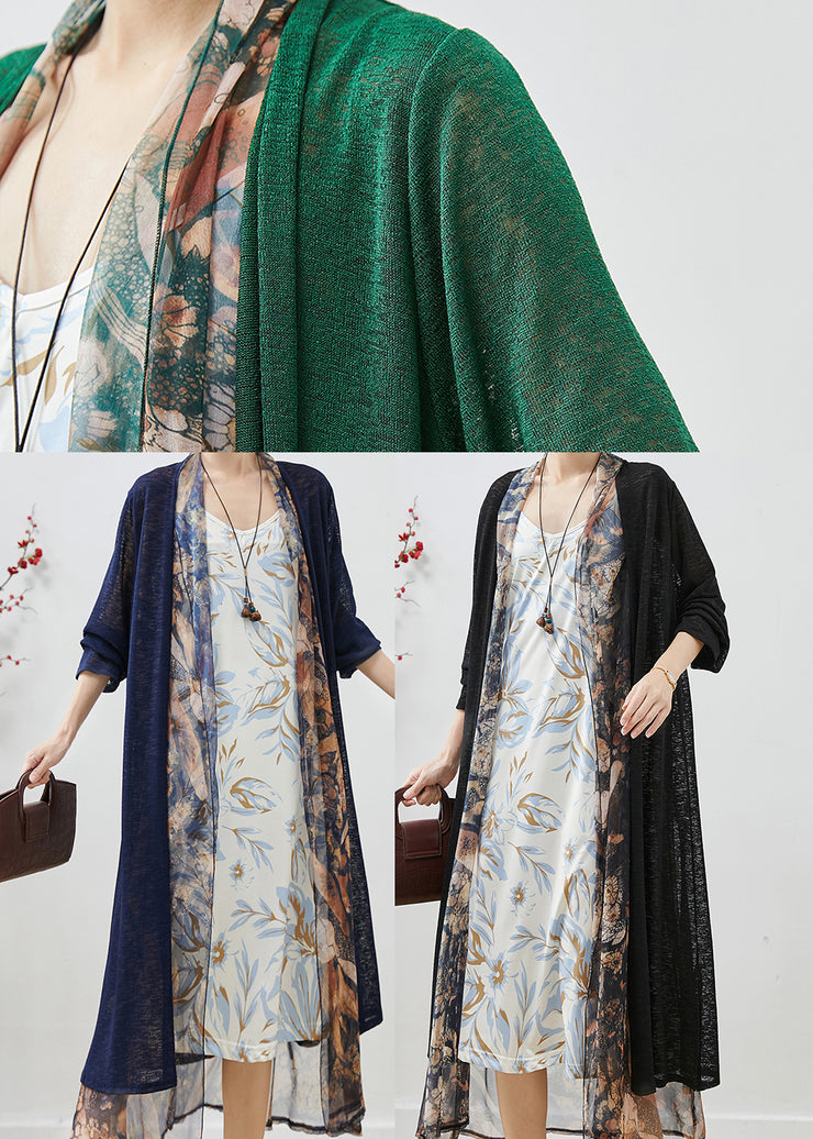 Casual Green Oversized Patchwork Chiffon Loose Coat Fall